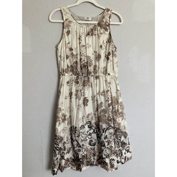 Lands End Canvas Sleeveless Dress 8 Floral Print Fit Flare Cotton Tea Cottage - Picture 1 of 12